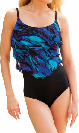 Longitude Modern Art Triple Tier One Piece Swimsuit In Lgt Blue