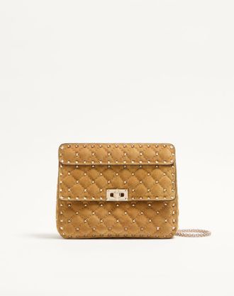 Valentino Garavani Valentino Garavani Rockstud Spike Medium Suede Bag Woman HAVANA BEIGE UNI