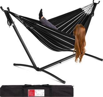 Best Choice Products 2-Person Brazilian-Style Cotton Double Hammock with Stand Set w/ Carrying Bag