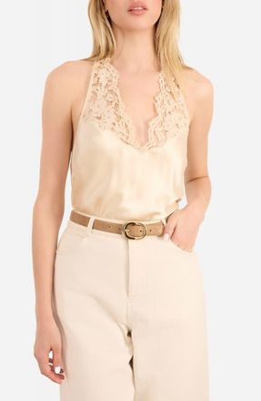 Cami NYC Clarisse Lace Detail Halter Neck Silk Camisole in Bone at Nordstrom, Size Xx-Small
