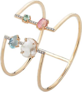 Atelier Mon stone-embellished cuff bracelet - women - Brass/Crystal - One Size - Gold