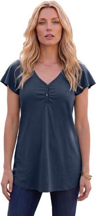 Roaman's Plus Size Cotton Ultimate Flutter Sleeve Sweetheart Tee in Navy at Nordstrom, Size 16