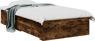 vidaXL Estructura De Cama Con Caj&oacute;n Roble Ahumado Madera De Ingenier&iacute;a Vidaxl