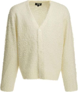St&uuml;ssy Textured Cardigan - Heren - Vesten - Wit - M - Wol - Truien & Vesten