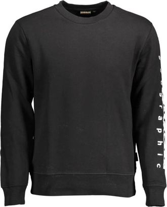 Napapijri Zwarte Katoenen Trui met Print Logo - Heren - Sweatshirts - Zwart - 2XL - Katoen - Hoodies & sweatvesten