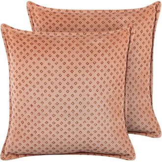 Beliani Conjunto De 2 Cojines De Terciopelo Rosa 45 X 45 Cm Diamante Rhodocoma