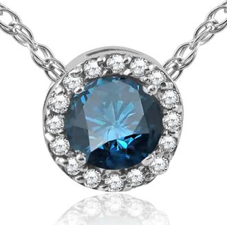 Pompeii3 1/2ct Blue Diamond Pave Halo Pendant 14K White Gold Necklace & 18 Chain Lab Grown