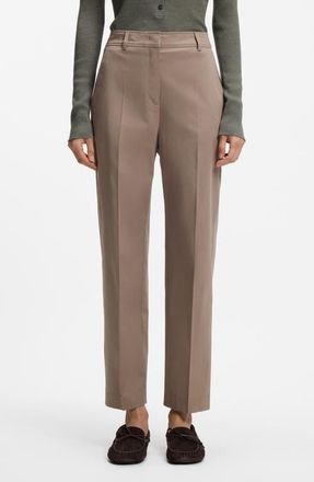 BOSS Tecarino Stretch Cotton Ankle Career Pants in Walnut at Nordstrom, Size 14
