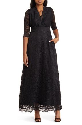Kiyonna Maria Lace A-Line Evening Gown with Pockets in Onyx at Nordstrom, Size X-Large