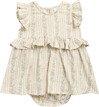 Rylee + Cru Brielle Floral Ruffle Skirted Cotton Bodysuit in Natural at Nordstrom, Size 12-18M