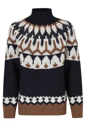 Ermanno Scervino Blue Rhinestone Embellished High Neck Wool Sweater