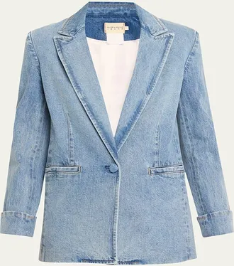 Alice & Olivia Justine Denim Roll-Cuff Longline Blazer