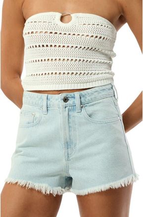 PacSun Malisha Ivy Fray Hem Denim Shorts in Medium Indigo at Nordstrom, Size 29