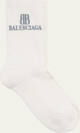 Balenciaga Mens Intarsia BB Logo Crew Socks