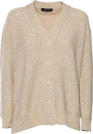 Fabiana Filippi Cardigans, female, Beige, Size: XS Cotton Knitted Cardigan With Sequins