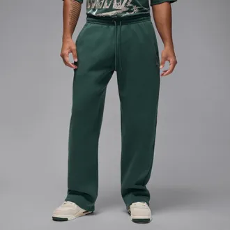 Nike Jordan Mens Jordan Brooklyn Fleece Oversized Open-Hem Pants in Green | IB7238-316