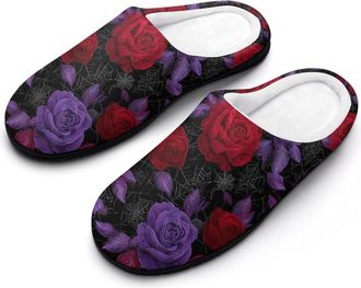 Generic Rose And Spider Web Funny Mens Cotton Slippers Shoes Novelty Soft Non-Slip Sole Home Shoe