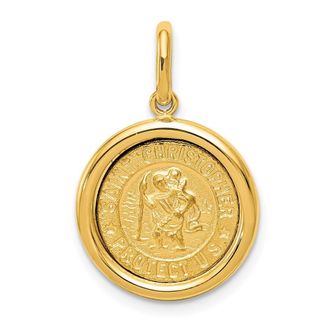 Diamond2Deal 14k Yellow Gold And Satin Solid St Christopher Medal Round Pendant