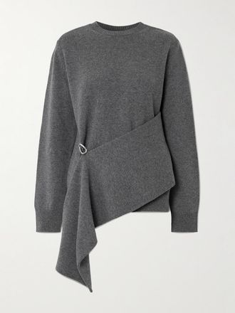 Jil Sander Pullover In Misto Lana E Cashmere Con Drappeggio E Decorazione - Grigio