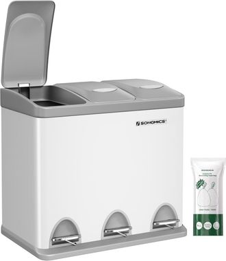 Songmics Cubo de basura de 3 x 8 l con tapas de color blanco y gris