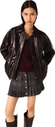 Maje Crackled faux leather jacket in Dark Brown at Nordstrom, Size 34 Eu