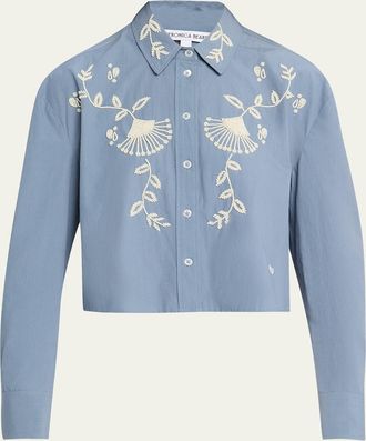 Veronica Beard Aderes Embroidered Cropped Cotton Shirt