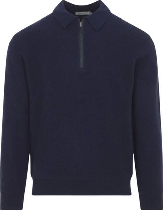 Canali Zip Polo - Heren - Tops - Blauw - Maat: L Wol