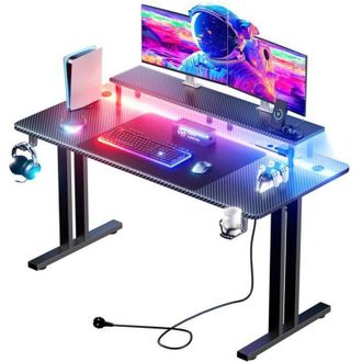 OEM Hlonone Mesa Gaming Led 140 X 60 Cm, Escritorio Gaming Con Toma De Corriente Y Soporte Para Monitor, Negro