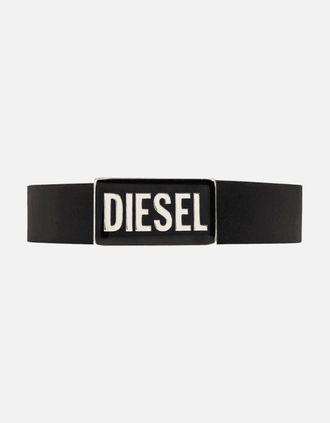 Diesel Mens B-GLOSSY Plaque Leather Black Belt - Size: 100