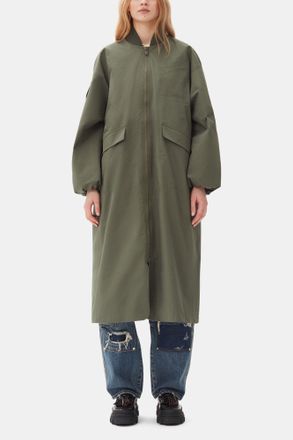 Ganni Green Tech Seersucker Oversized Shell Coat - Size XXS/XS