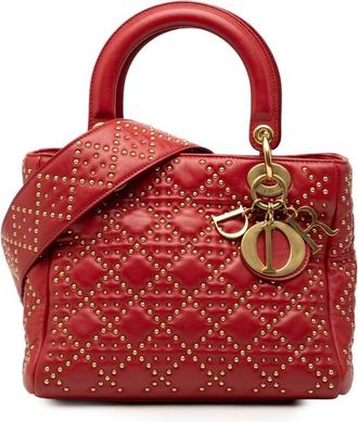 Dior Pre-owned Dior Medium Lambskin Cannage Studded Supple Lady Dior 16-BO-0127