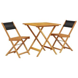 Berkfield Home 3 Piece Bistro Set Black Polypropylene & Solid Wood in Natural