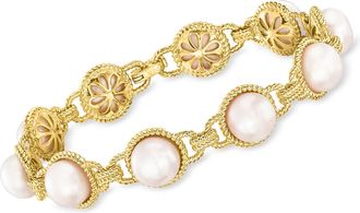 Ross-Simons 8-8.5mm Cultured Pearl Bracelet in 18kt Gold Over Sterling