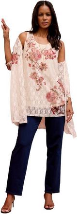 Roaman's Printed Lace Cardigan in Ivory Zinnia Bloom at Nordstrom, Size 36