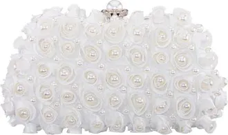 Nina Paloma Rosette Imitation Pearl Frame Clutch in White at Nordstrom