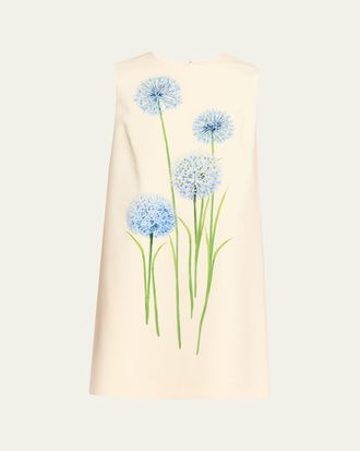 Oscar De La Renta Alliums-Print Sleeveless Mini Shift Dress