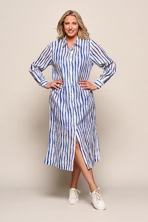 Mart Visser Georgia Streep Jurk Offwhite / Kobalt Maxi