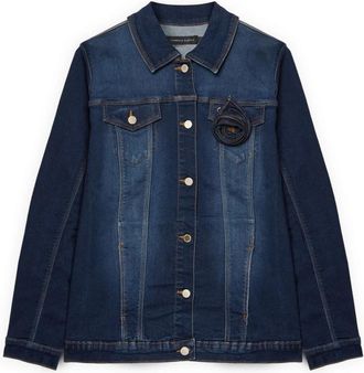 Fiorella Rubino Denim Jas met Bloemspeld - Dames - Spijkerjassen - Blauw - 6XL - Denim - Jassen