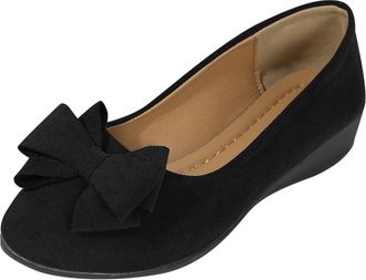 Generic Ladies Wedge Shoes Bow Comfortable Pumps Solid Color Round Toe Lightweight Versatile Classic Slip On Shoes Outdoor Work Black
