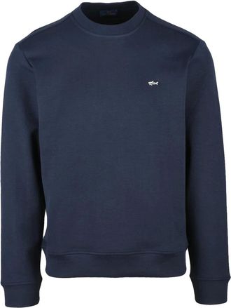 Paul & Shark Hoodies & sweatvesten, Heren, Blauw, XL, Katoen, Dunne Ronde Hals Trui
