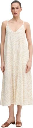 DKNY Maxi jurk met wijde rok - Dames - Casual kleedjes - Beige - L - Linnen - Kleedjes