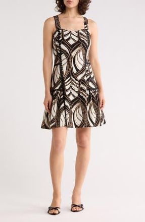 Ellen Tracy Dot Lace Trim Minidress in Black Coastal Geo at Nordstrom Rack, Size X-Small