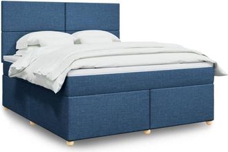vidaXL Cama Box Spring Con Colch&oacute;n Tela Azul 180x200 Cm Vidaxl