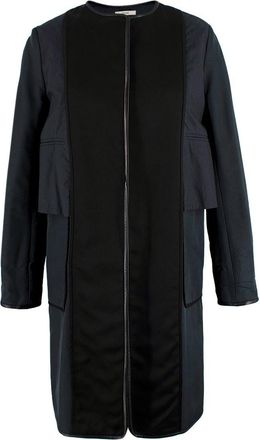 Celine Navy and Black Leather Trim Longline Jacket Size XXS