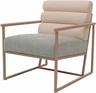 Hhg Poltrona lounge HHG 445, sedia club imbottita, stoffa/tessuto (420 g/m&sup2;) metallo mvg, beige, rivestimento blu verde