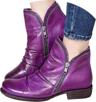 Generic Ankle Wellies Women Chelsea Boot Ladies Wellies Retro Ankle Boots for Women Womens Soft Leather Zipper Boots Leather Chunky Low Heel Short Booties Sho