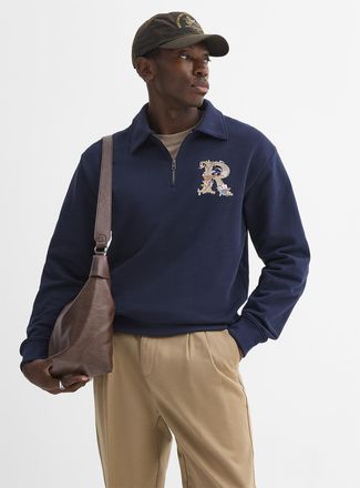 Le 31 Mens Zip polo-collar embroidery sweatshirt Circular manufacturing