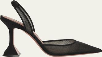 Amina Muaddi Holli Pointed Mesh Slingback Pumps