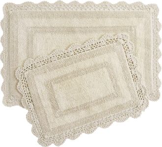 Laura Ashley Reversible Crochet Cotton 2-Piece Bath Mat Set in Linen at Nordstrom Rack