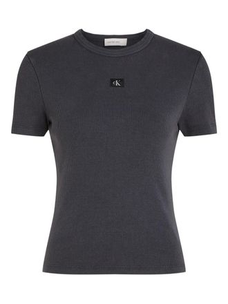 Calvin Klein ribbed logo-patch T-shirt - women - Cotton/Elastane - S - Grey
